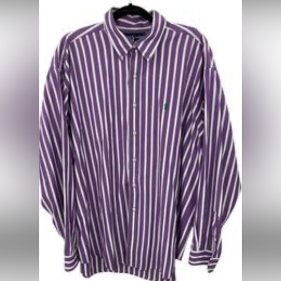 VINTAGE Polo Ralph Lauren Sz L Shirt Purple White Blaire Button Down Collar - Picture 1 of 8